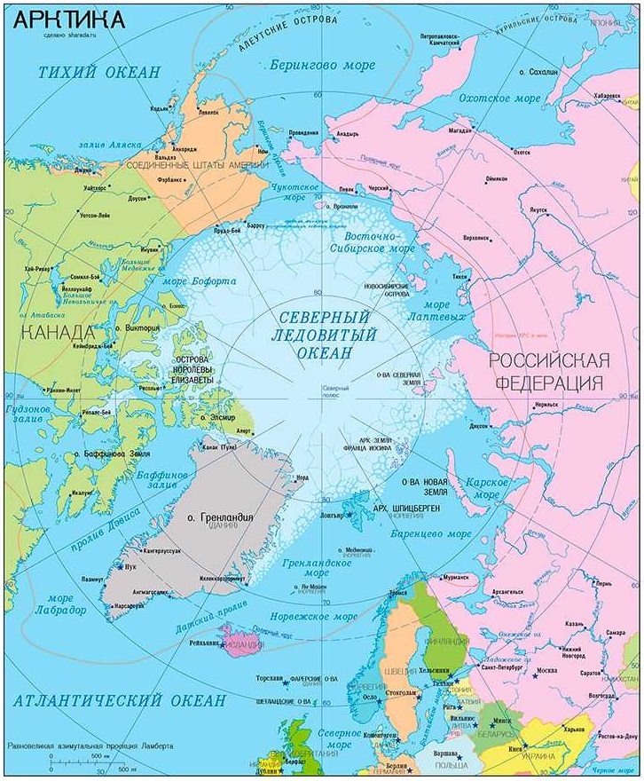 Моря Северного ледовитого океана. Карта.